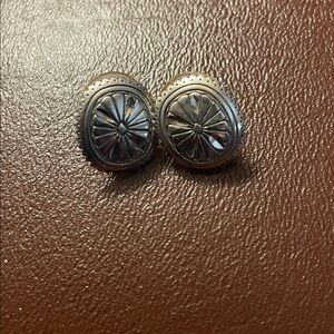 VTG Sterling Silver Concho post earrings with Sunburst Design